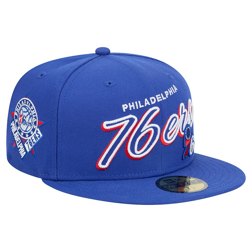 Philadelphia 76ers Sport Night Script Sided 59FIFTY Fitted Hat - Royal sale