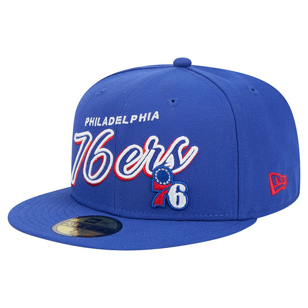 Philadelphia 76ers Sport Night Script Sided 59FIFTY Fitted Hat - Royal sale
