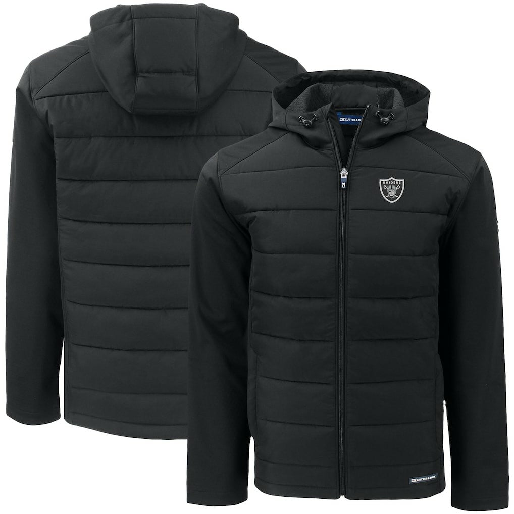 Las Vegas Raiders Cutter & Buck Big & Tall Evoke Hybrid Eco Softshell Recycled Full-Zip Hooded Jacket - Black for sale