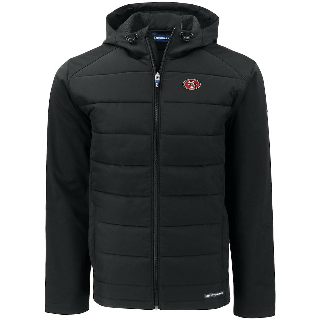 San Francisco 49ers Cutter & Buck Big & Tall Evoke Hybrid Eco Softshell Recycled Full-Zip Hooded Jacket - Black online