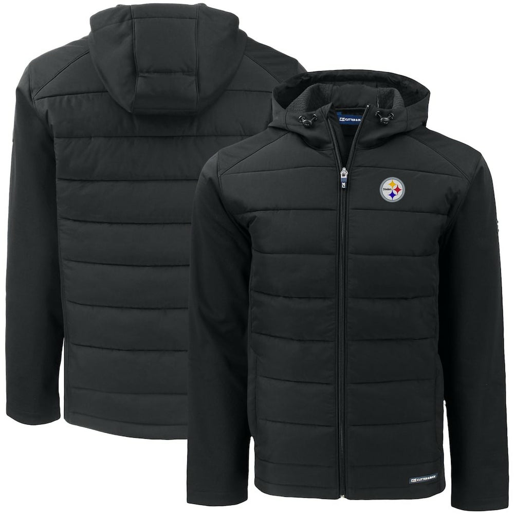 Pittsburgh Steelers Cutter & Buck Big & Tall Evoke Hybrid Eco Softshell Recycled Full-Zip Hooded Jacket - Black cheap