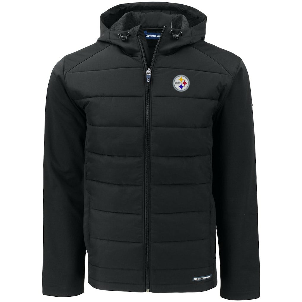 Pittsburgh Steelers Cutter & Buck Big & Tall Evoke Hybrid Eco Softshell Recycled Full-Zip Hooded Jacket - Black cheap
