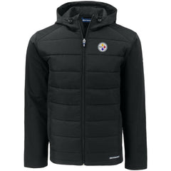 Pittsburgh Steelers Cutter & Buck Big & Tall Evoke Hybrid Eco Softshell Recycled Full-Zip Hooded Jacket - Black cheap