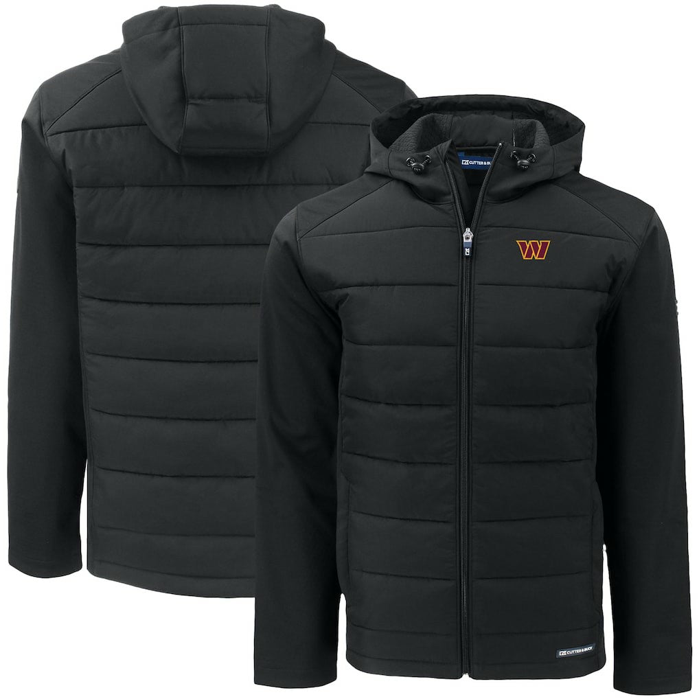 Washington Commanders Cutter & Buck Big & Tall Evoke Hybrid Eco Softshell Recycled Full-Zip Hooded Jacket - Black on sale