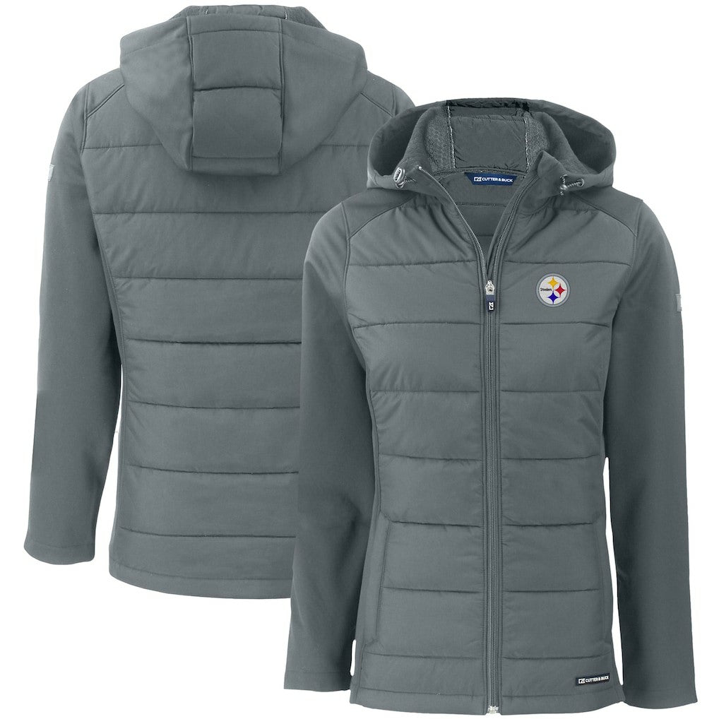 Pittsburgh Steelers Cutter & Buck Women's Evoke PrimaLoft Hybrid Eco Softshell Recycled Full-Zip Hooded Jacket - Gray cheap