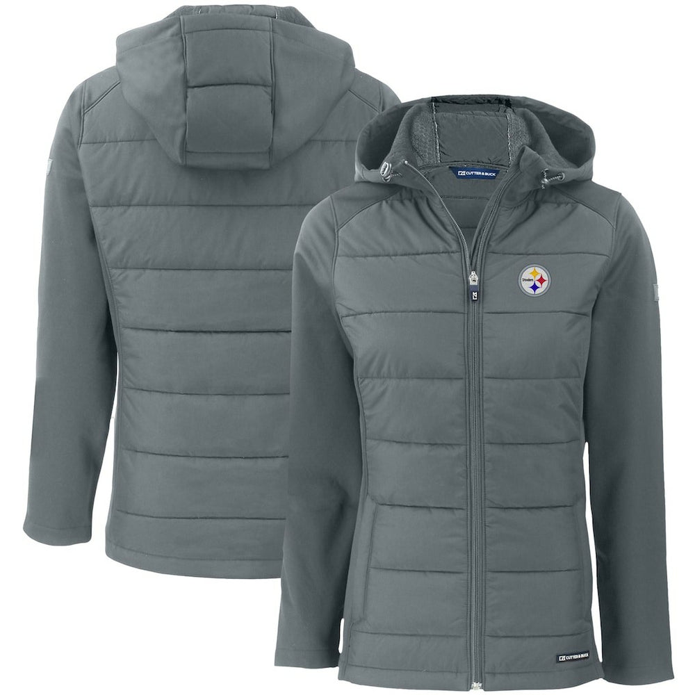 Pittsburgh Steelers Cutter & Buck Women's Evoke PrimaLoft Hybrid Eco Softshell Recycled Full-Zip Hooded Jacket - Gray cheap