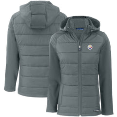 Pittsburgh Steelers Cutter & Buck Women's Evoke PrimaLoft Hybrid Eco Softshell Recycled Full-Zip Hooded Jacket - Gray cheap
