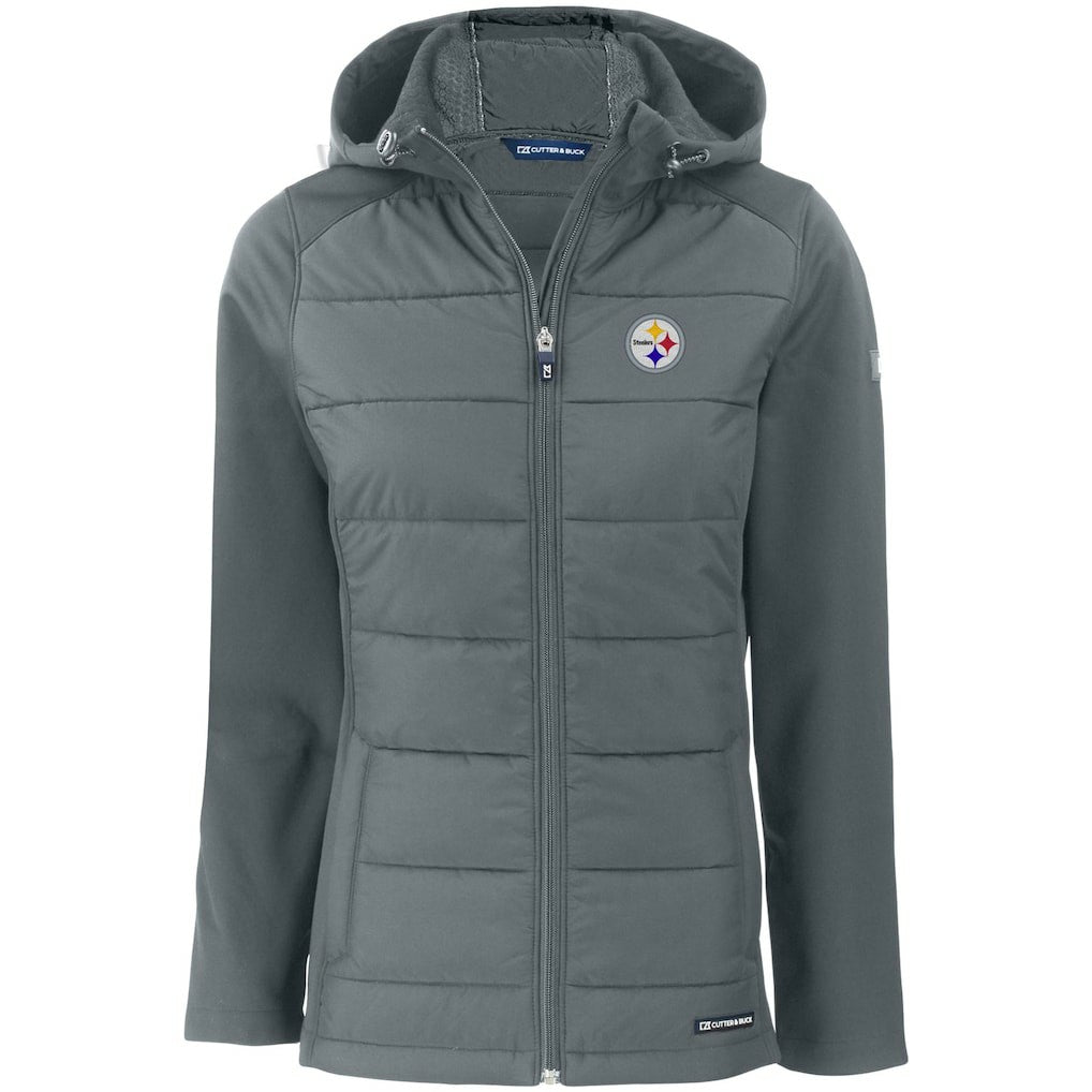 Pittsburgh Steelers Cutter & Buck Women's Evoke PrimaLoft Hybrid Eco Softshell Recycled Full-Zip Hooded Jacket - Gray cheap