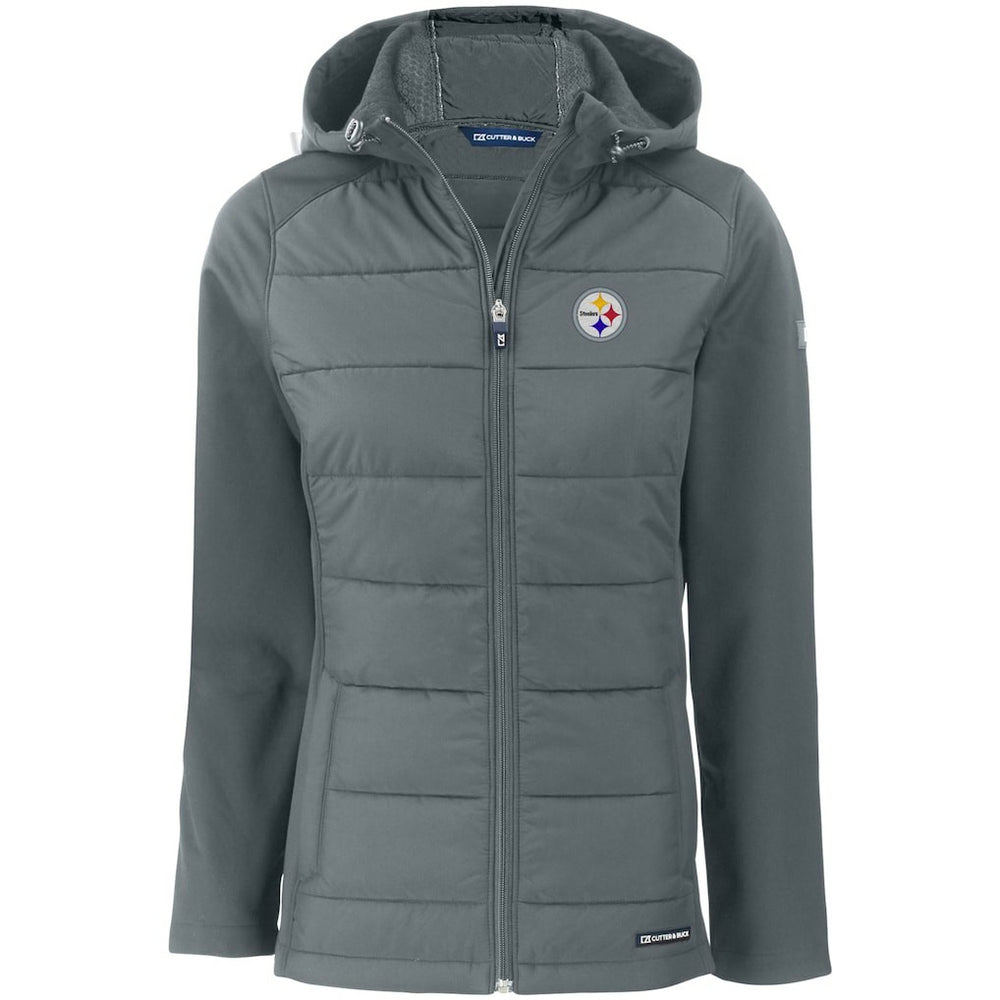 Pittsburgh Steelers Cutter & Buck Women's Evoke PrimaLoft Hybrid Eco Softshell Recycled Full-Zip Hooded Jacket - Gray cheap