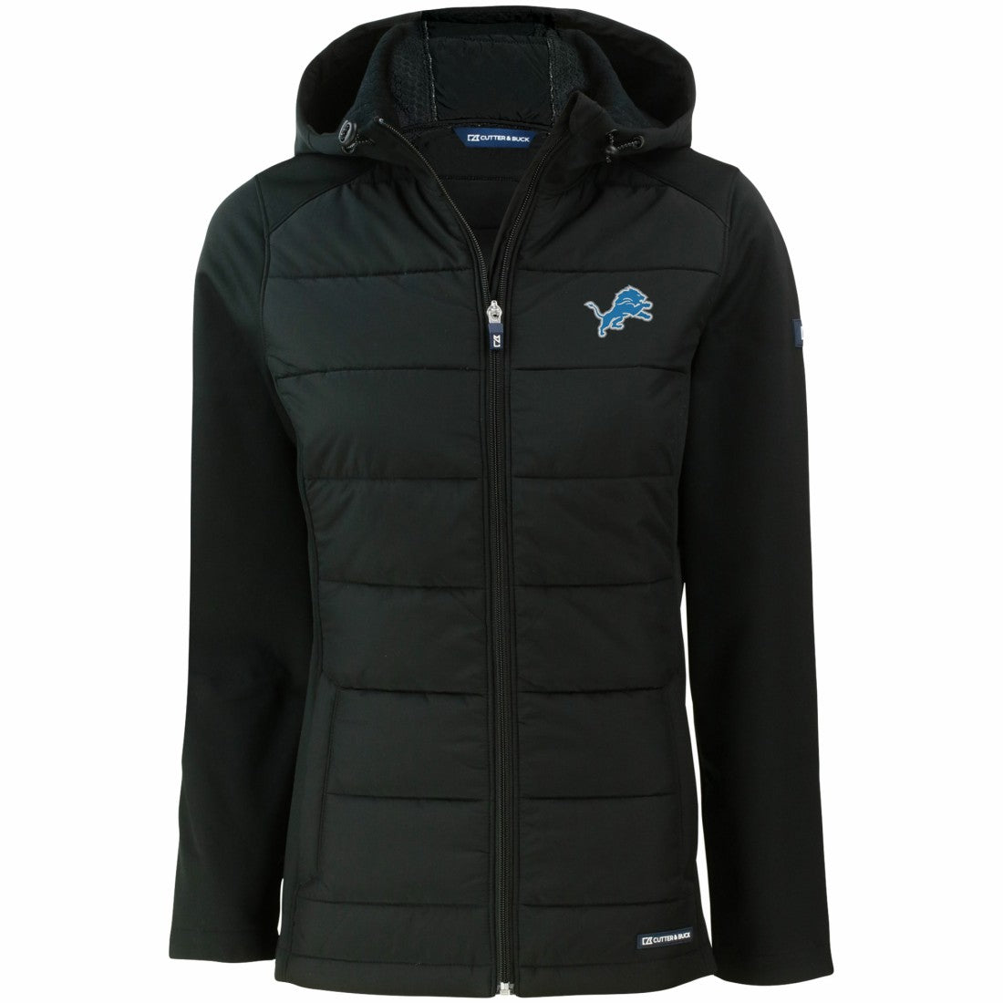 Detroit Lions Cutter & Buck Women's Evoke PrimaLoft Hybrid Eco Softshell Recycled Full-Zip Hooded Jacket - Black cheap