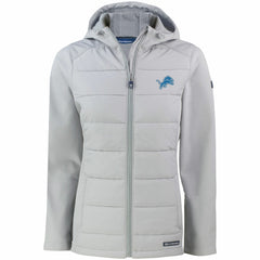 Detroit Lions Cutter & Buck Women's Evoke PrimaLoft Hybrid Eco Softshell Recycled Full-Zip Hooded Jacket - Gray for sale