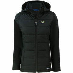 Green Bay Packers Cutter & Buck Women's Evoke PrimaLoft Hybrid Eco Softshell Recycled Full-Zip Hooded Jacket - Black for sale