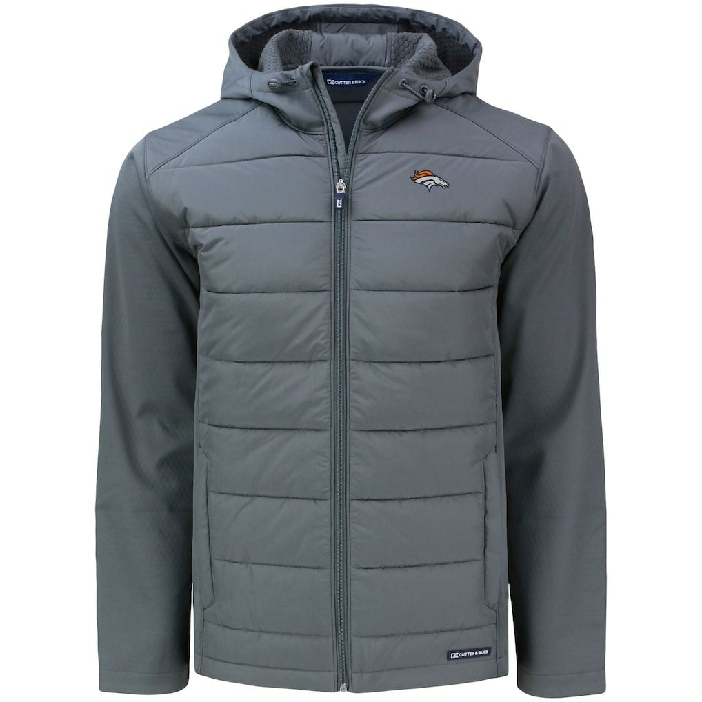 Denver Broncos Cutter & Buck Evoke PrimaLoft Hybrid Eco Softshell Recycled Full-Zip Hooded Jacket - Gray on sale