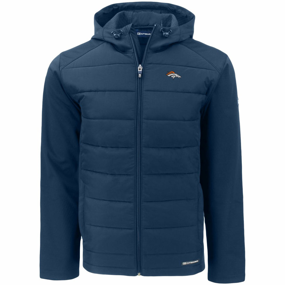 Denver Broncos Cutter & Buck Evoke PrimaLoft Hybrid Eco Softshell Recycled Full-Zip Hooded Jacket - Navy on sale