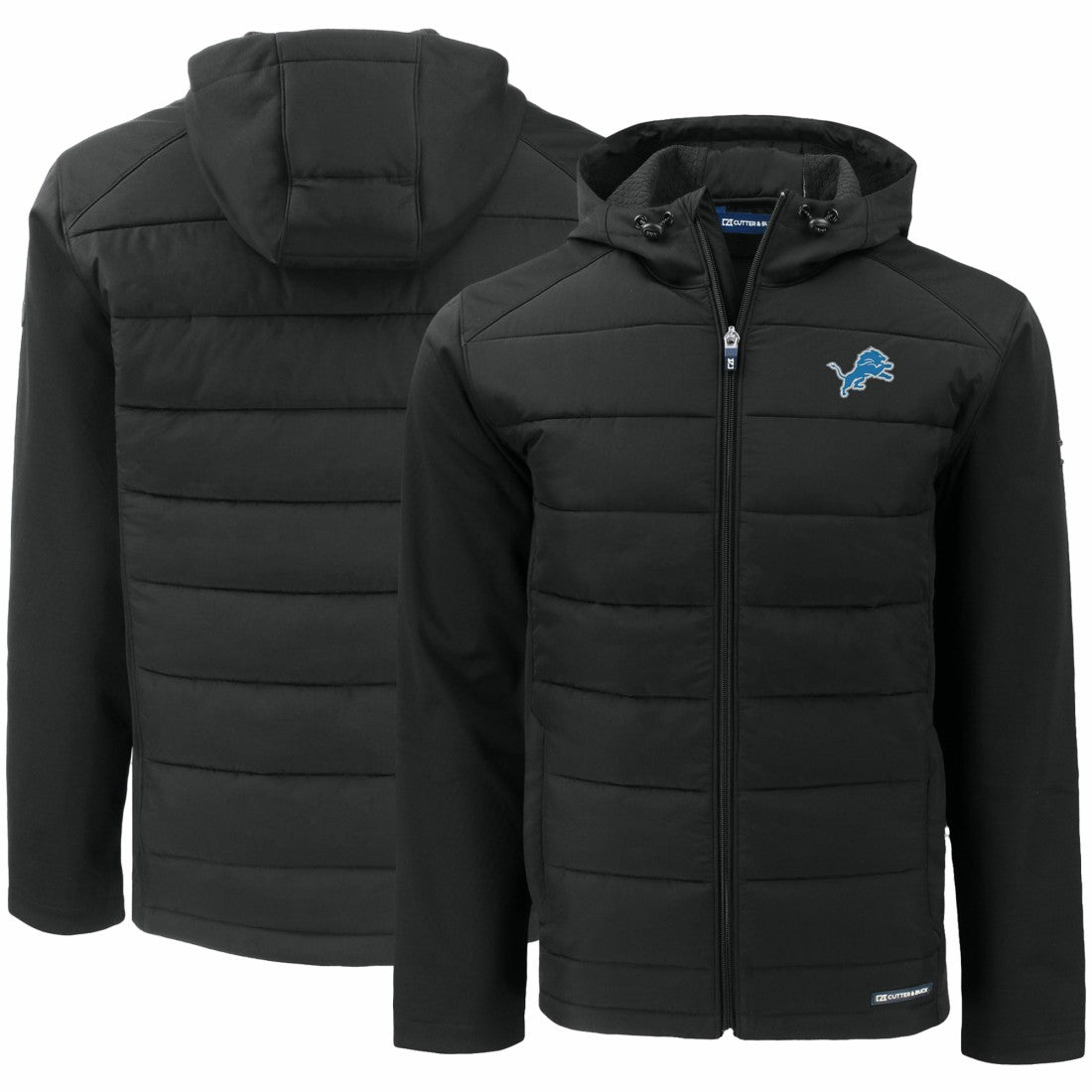 Detroit Lions Cutter & Buck Evoke PrimaLoft Hybrid Eco Softshell Recycled Full-Zip Hooded Jacket - Black for sale