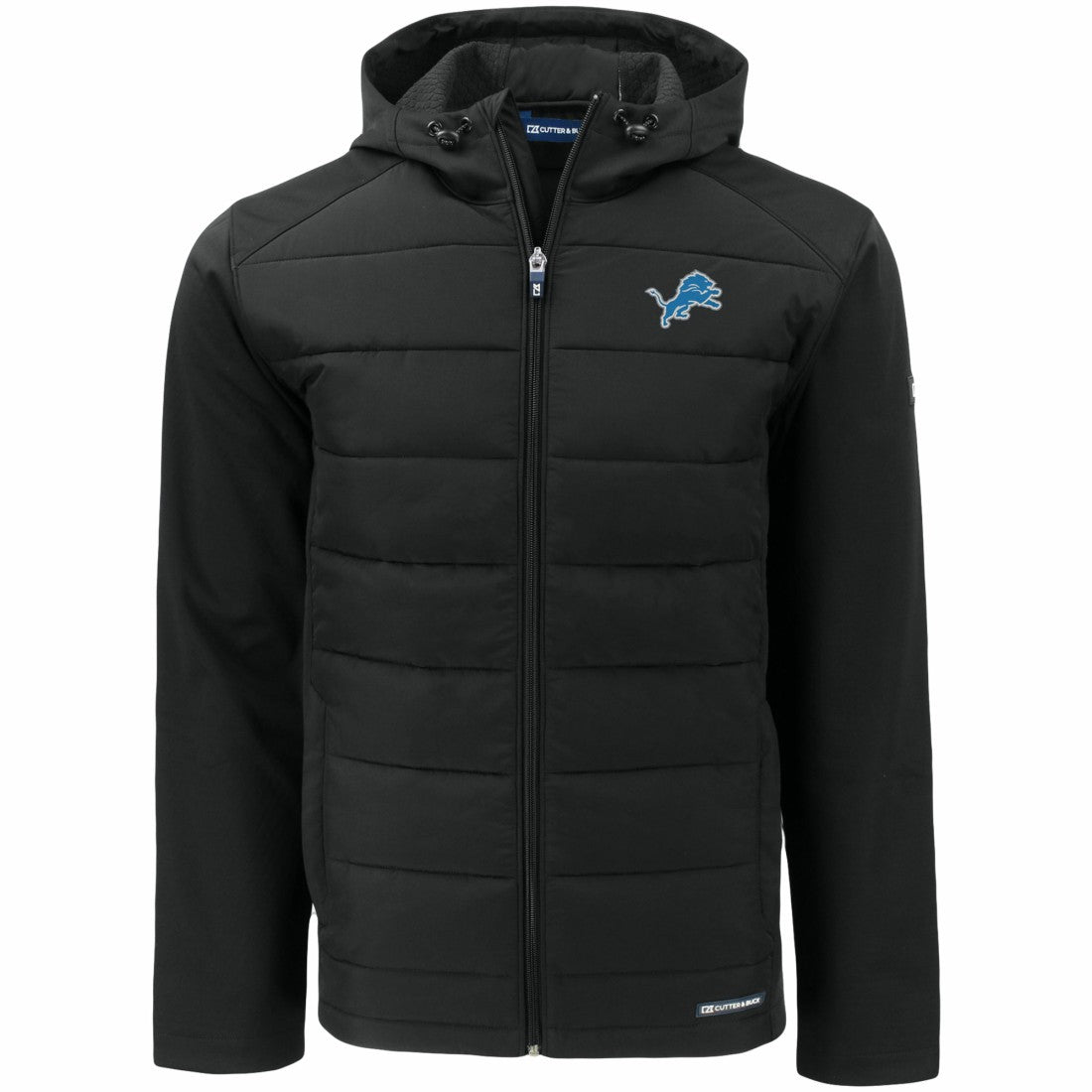 Detroit Lions Cutter & Buck Evoke PrimaLoft Hybrid Eco Softshell Recycled Full-Zip Hooded Jacket - Black for sale