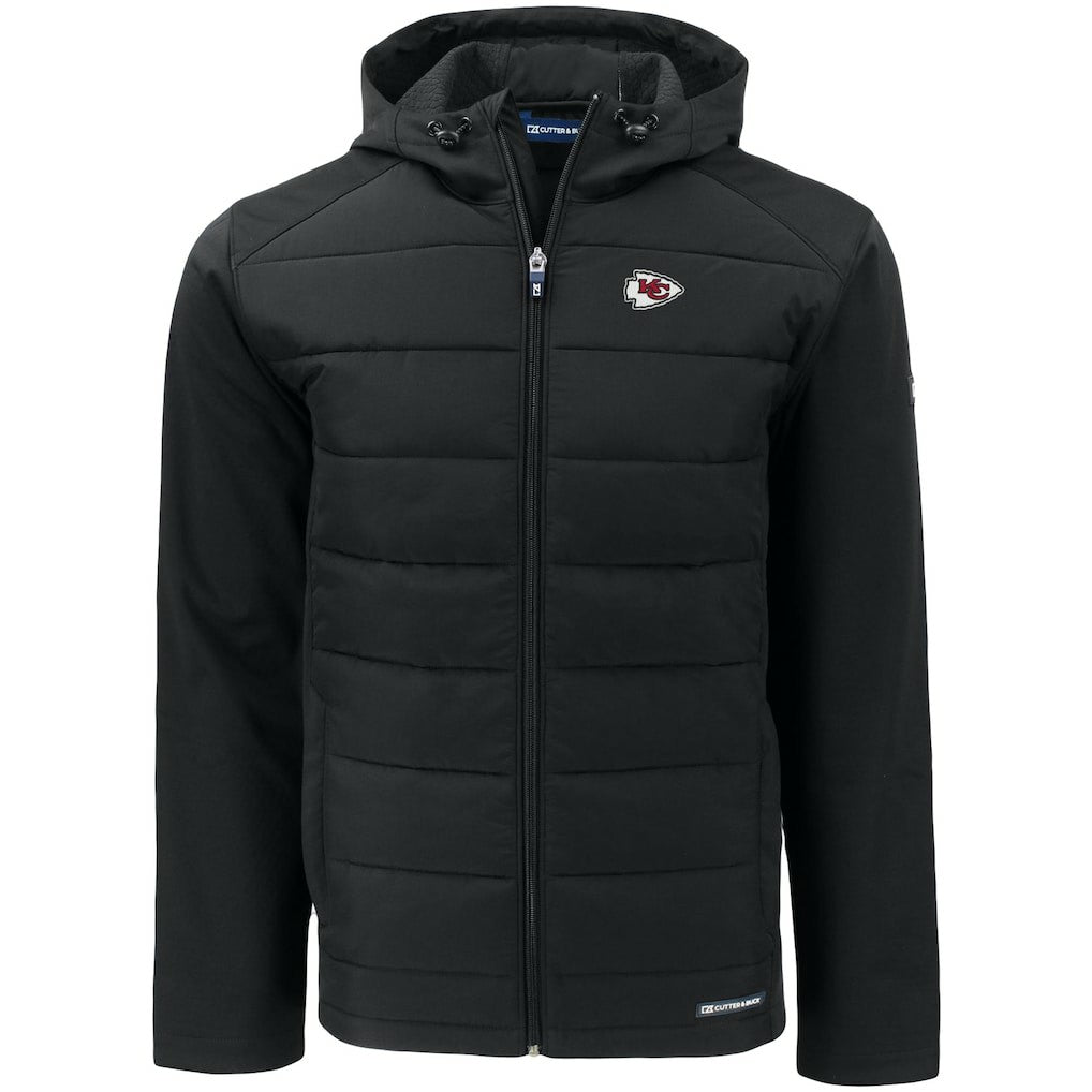 Kansas City Chiefs Cutter & Buck Evoke PrimaLoft Hybrid Eco Softshell Recycled Full-Zip Hooded Jacket - Black for sale