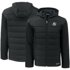 Miami Dolphins Cutter & Buck Evoke PrimaLoft Hybrid Eco Softshell Recycled Full-Zip Hooded Jacket - Black for sale