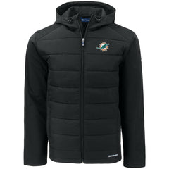 Miami Dolphins Cutter & Buck Evoke PrimaLoft Hybrid Eco Softshell Recycled Full-Zip Hooded Jacket - Black for sale