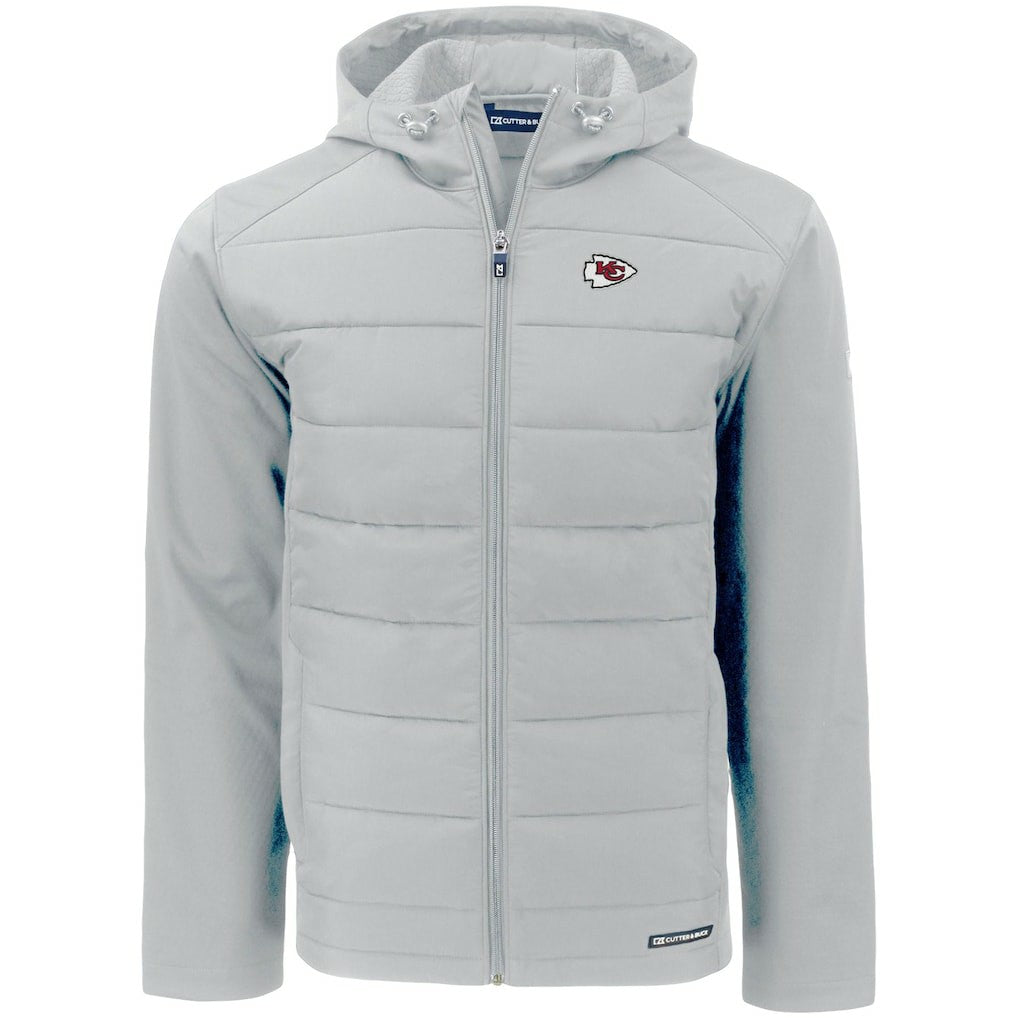 Kansas City Chiefs Cutter & Buck Evoke PrimaLoft Hybrid Eco Softshell Recycled Full-Zip Hooded Jacket - Gray for sale