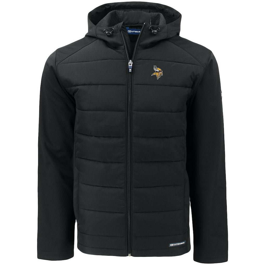 Minnesota Vikings Cutter & Buck Evoke PrimaLoft Hybrid Eco Softshell Recycled Full-Zip Hooded Jacket - Black on sale