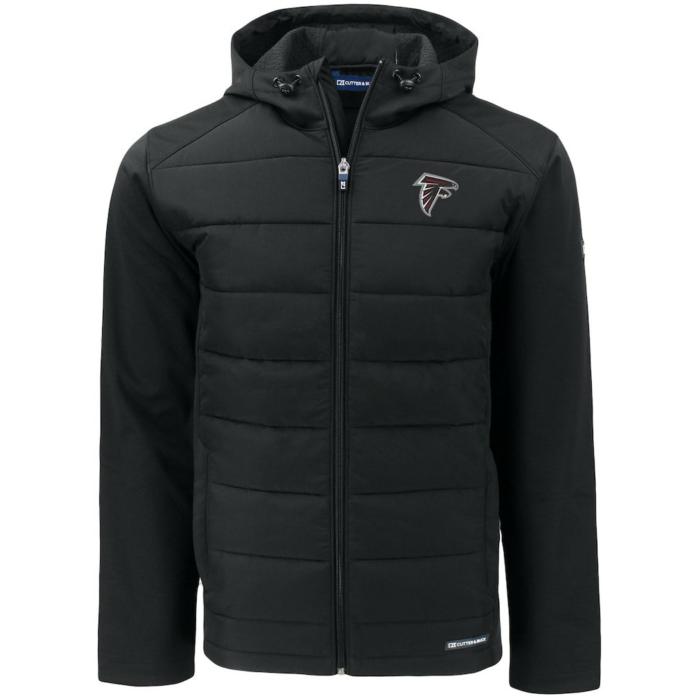 Atlanta Falcons Cutter & Buck Evoke PrimaLoft Hybrid Eco Softshell Recycled Full-Zip Hooded Jacket - Black cheap