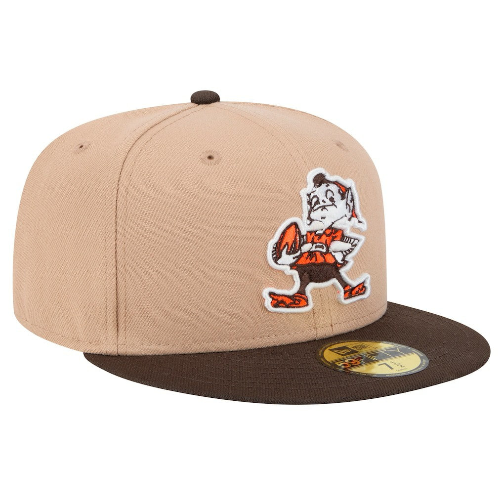 Cleveland Browns New Era Throwback Logo Main 59FIFTY Fitted Hat - Tan for sale