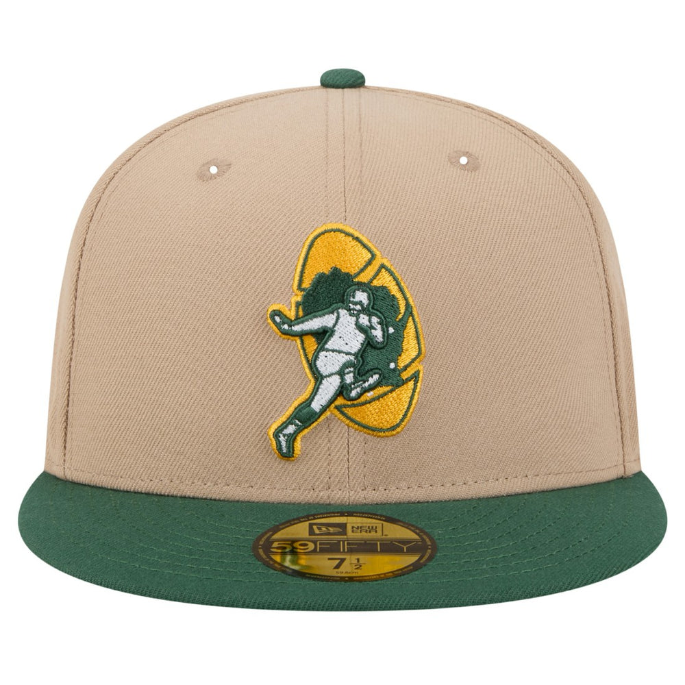 Green Bay Packers New Era Throwback Logo Main 59FIFTY Fitted Hat - Tan discount