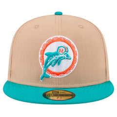 Miami Dolphins New Era Throwback Logo Main 59FIFTY Fitted Hat - Tan sale
