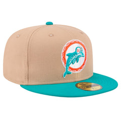 Miami Dolphins New Era Throwback Logo Main 59FIFTY Fitted Hat - Tan sale