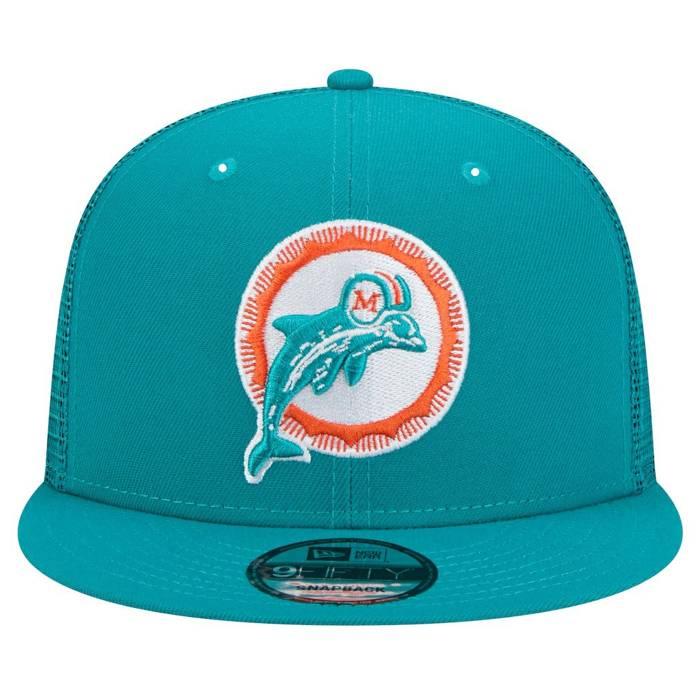Miami Dolphins New Era Throwback Main Trucker 9FIFTY Snapback Hat - Aqua on sale