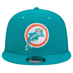 Miami Dolphins New Era Throwback Main Trucker 9FIFTY Snapback Hat - Aqua on sale