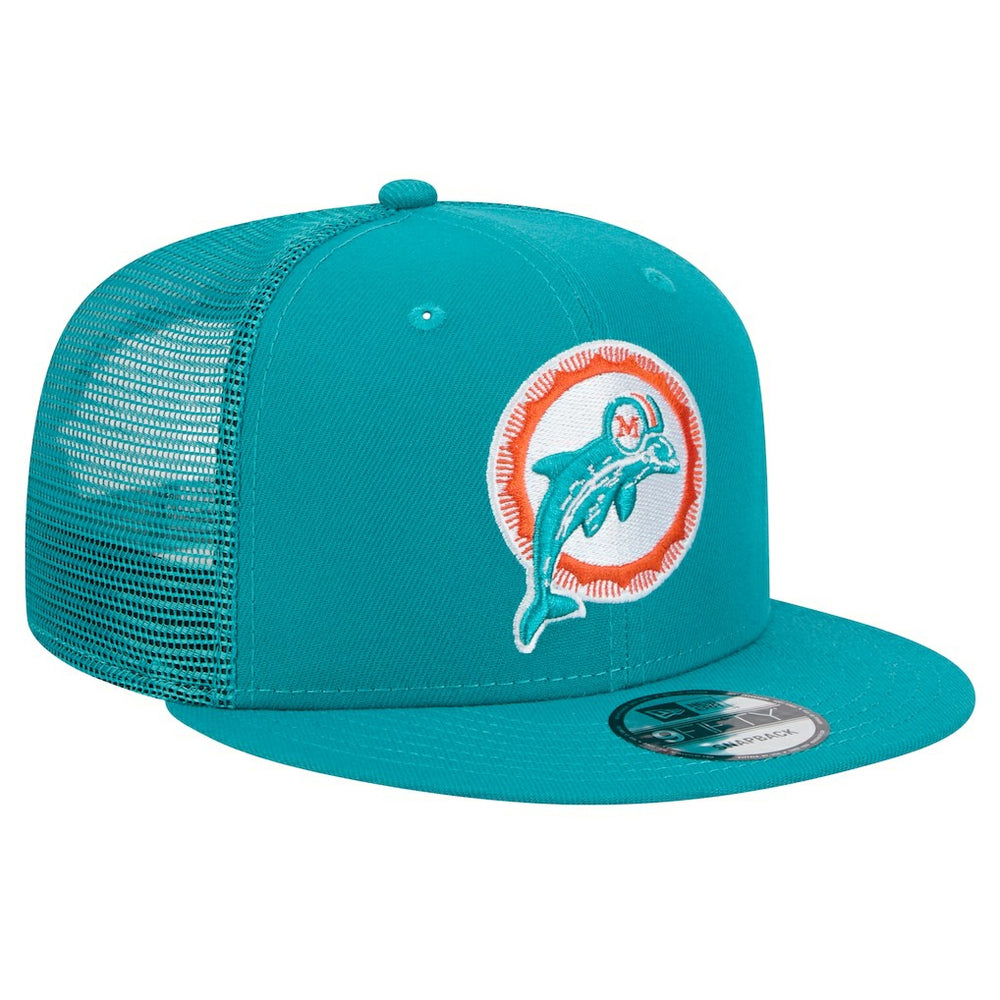 Miami Dolphins New Era Throwback Main Trucker 9FIFTY Snapback Hat - Aqua on sale
