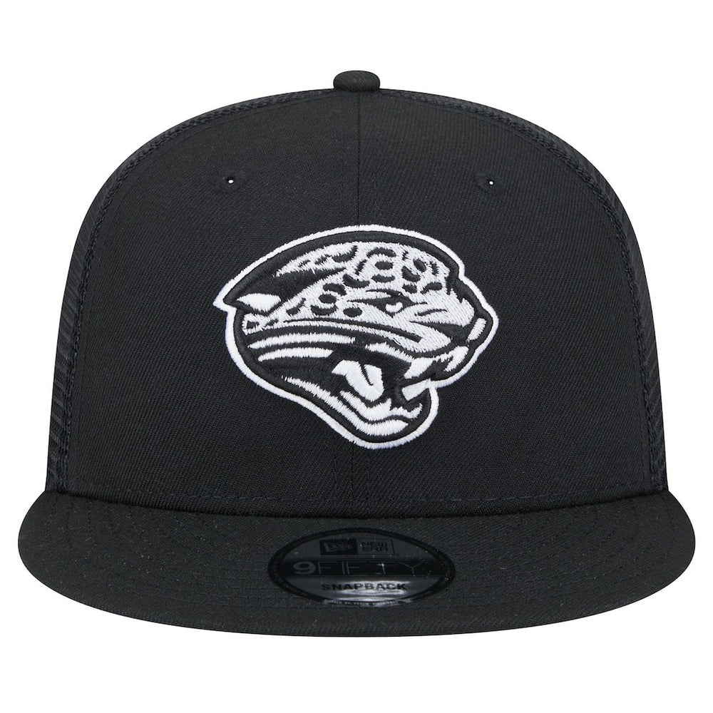 New Era Jacksonville Jaguars Black Main Trucker 9FIFTY Snapback Hat sale