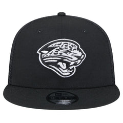 New Era Jacksonville Jaguars Black Main Trucker 9FIFTY Snapback Hat sale