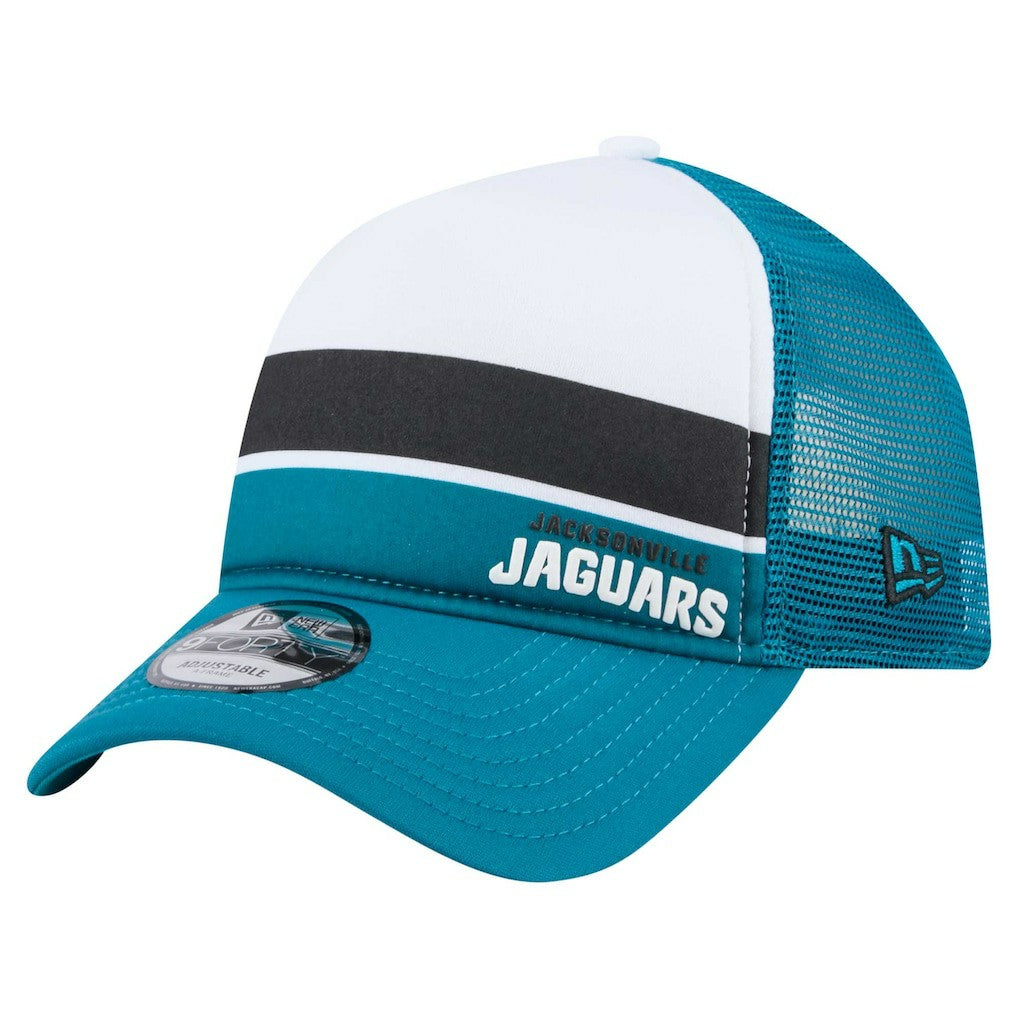 Jacksonville Jaguars New Era Youth Sport Night Color Block 9FORTY A-Frame Trucker Adjustable Hat - Teal discount