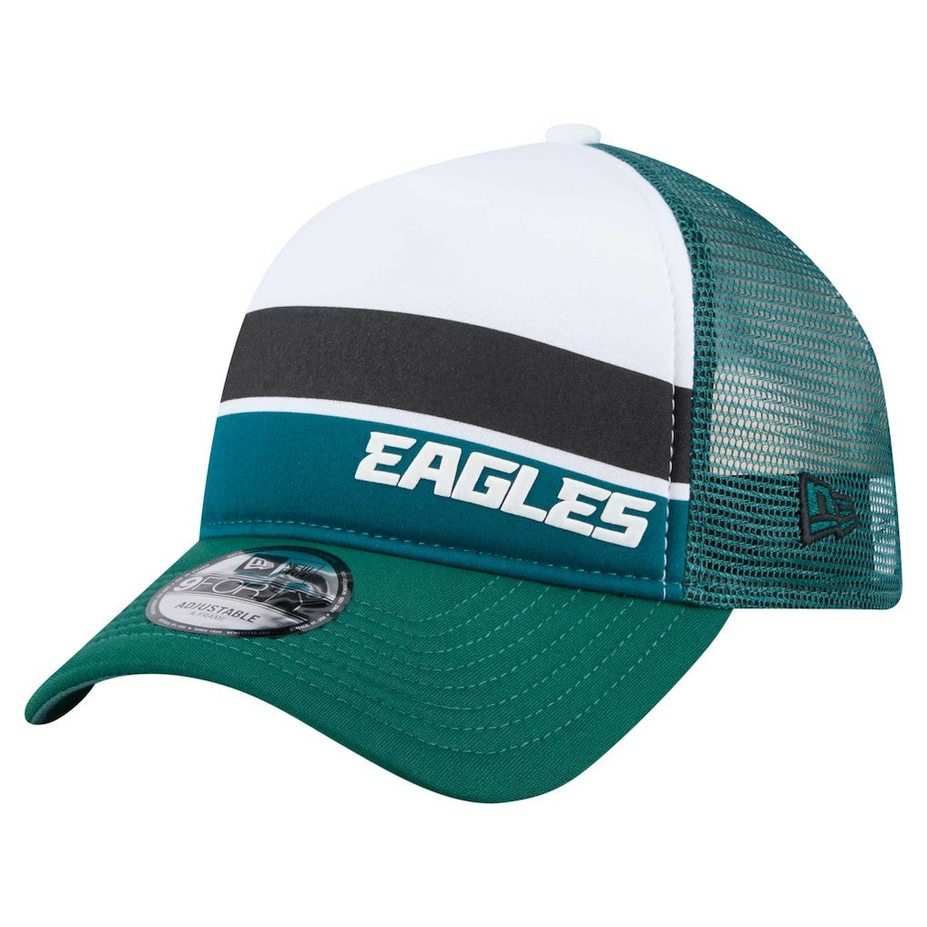 Philadelphia Eagles New Era Youth Sport Night Color Block 9FORTY A-Frame Trucker Adjustable Hat - Midnight Green discount