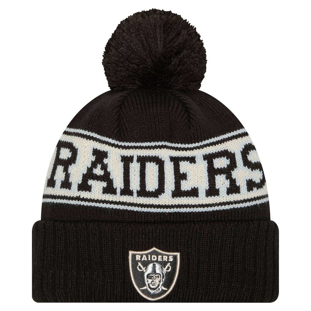 Las Vegas Raiders Youth New Era Retro Cuffed Knit Hat with Pom - Black outlet