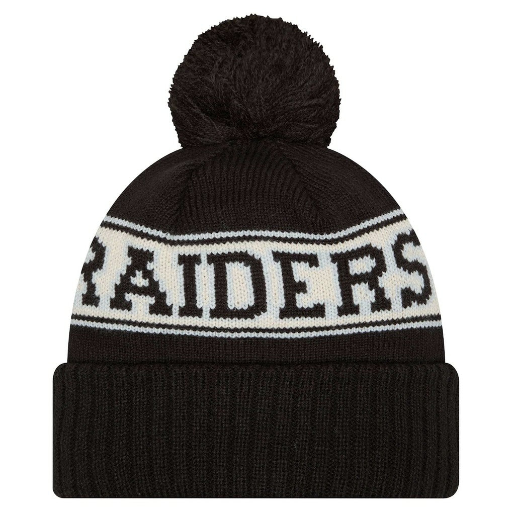 Las Vegas Raiders Youth New Era Retro Cuffed Knit Hat with Pom - Black outlet