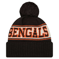 Cincinnati Bengals Youth New Era Retro Cuffed Knit Hat with Pom - Black outlet