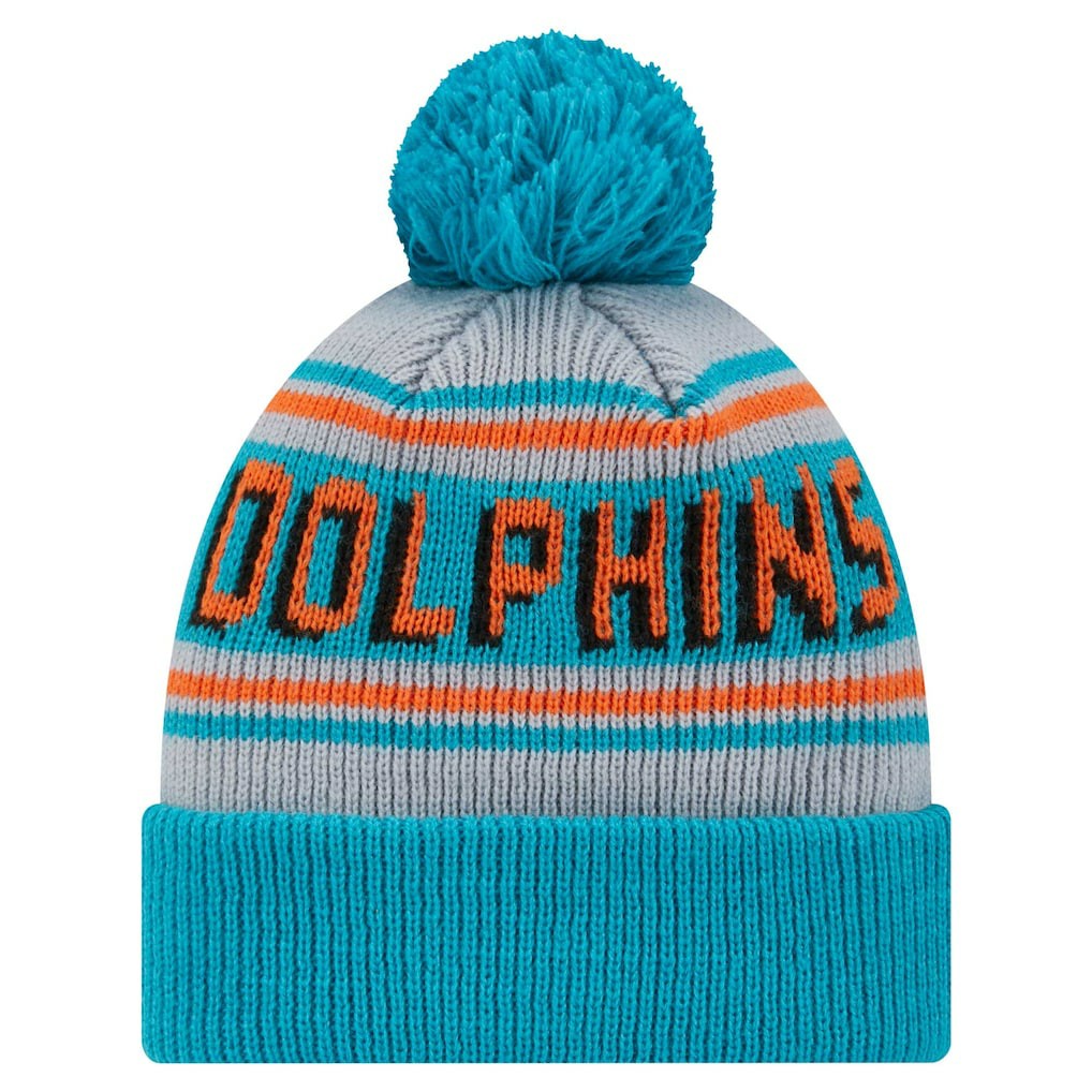 Miami Dolphins New Era Youth Main Cuffed Knit Hat with Pom - Aqua outlet