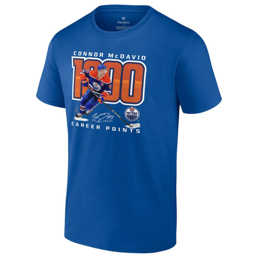 Connor McDavid Edmonton Oilers 1,000 Career Points T-Shirt - Royal T-shirts