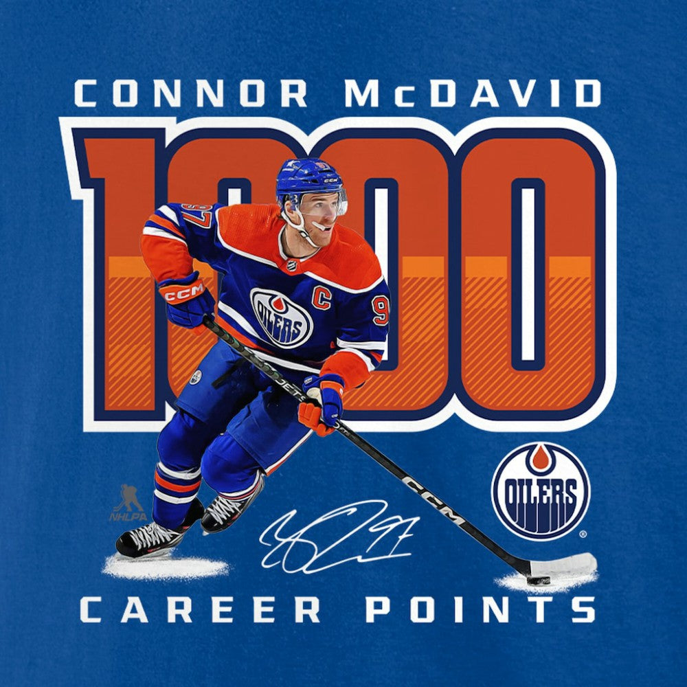 Connor McDavid Edmonton Oilers 1,000 Career Points T-Shirt - Royal T-shirts