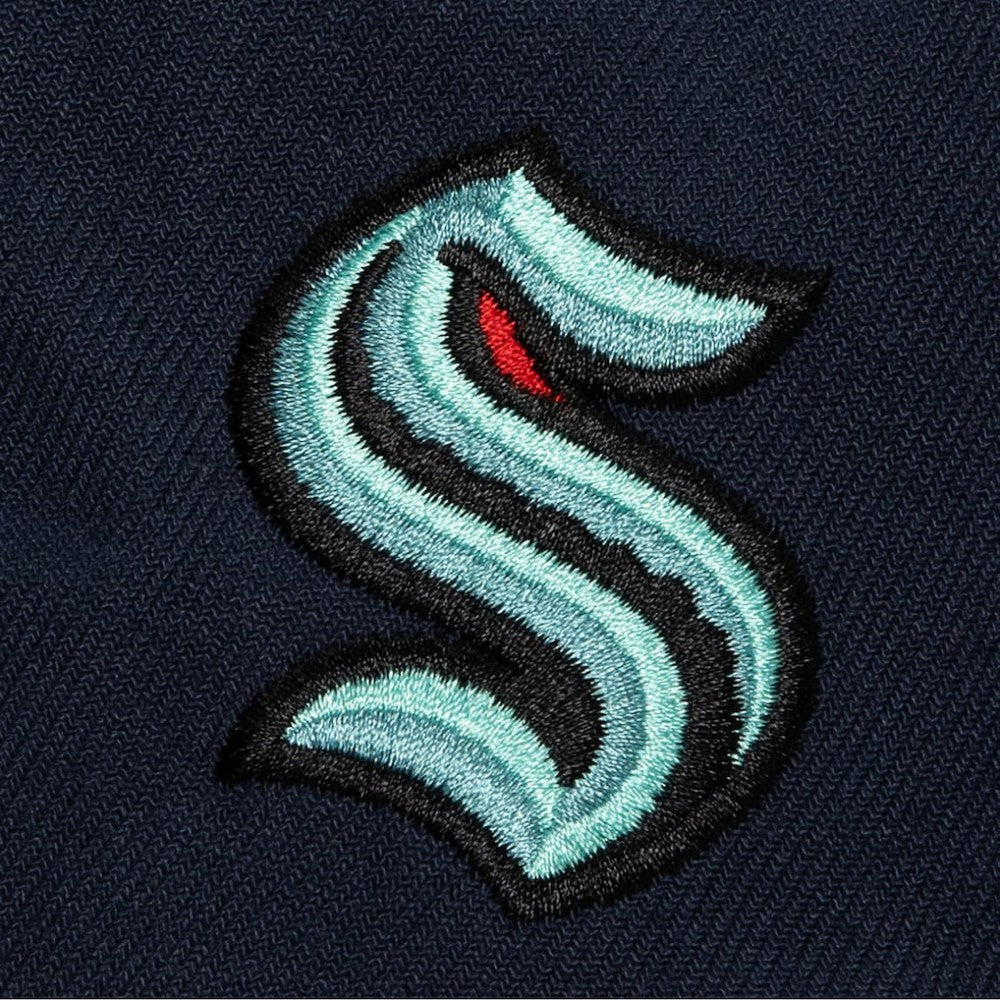 Seattle Kraken Mitchell & Ness Retro Script Colorblock Snapback Hat - Deep Sea Blue Hats