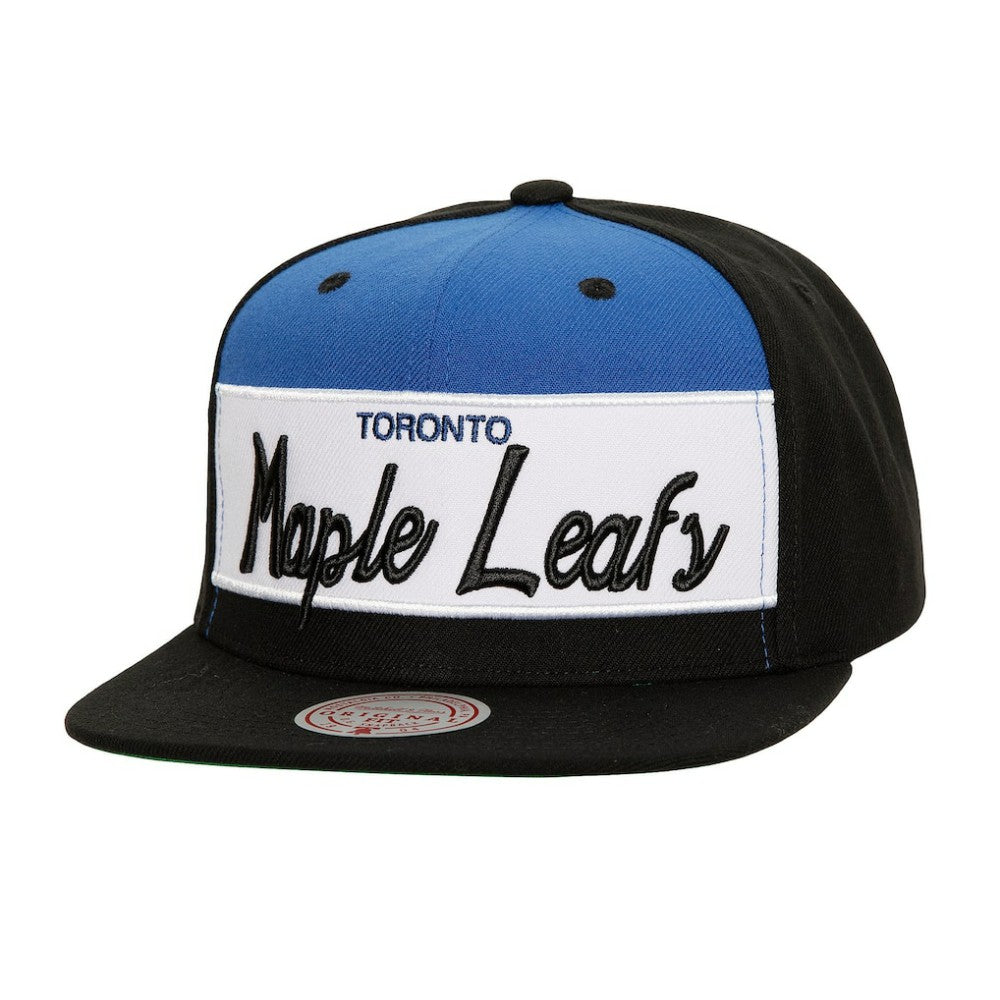 Toronto Maple Leafs Mitchell & Ness Retro Script Colorblock Snapback Hat - Black Hats