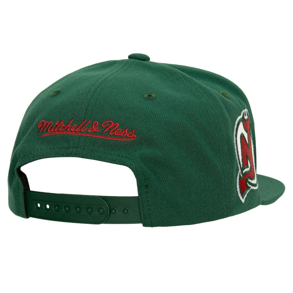 New Jersey Devils Mitchell & Ness Retro Script Colorblock Snapback Hat - Green Jerseys