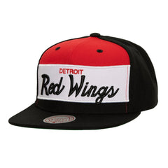 Detroit Red Wings Mitchell & Ness Retro Script Colorblock Snapback Hat - Black Hats