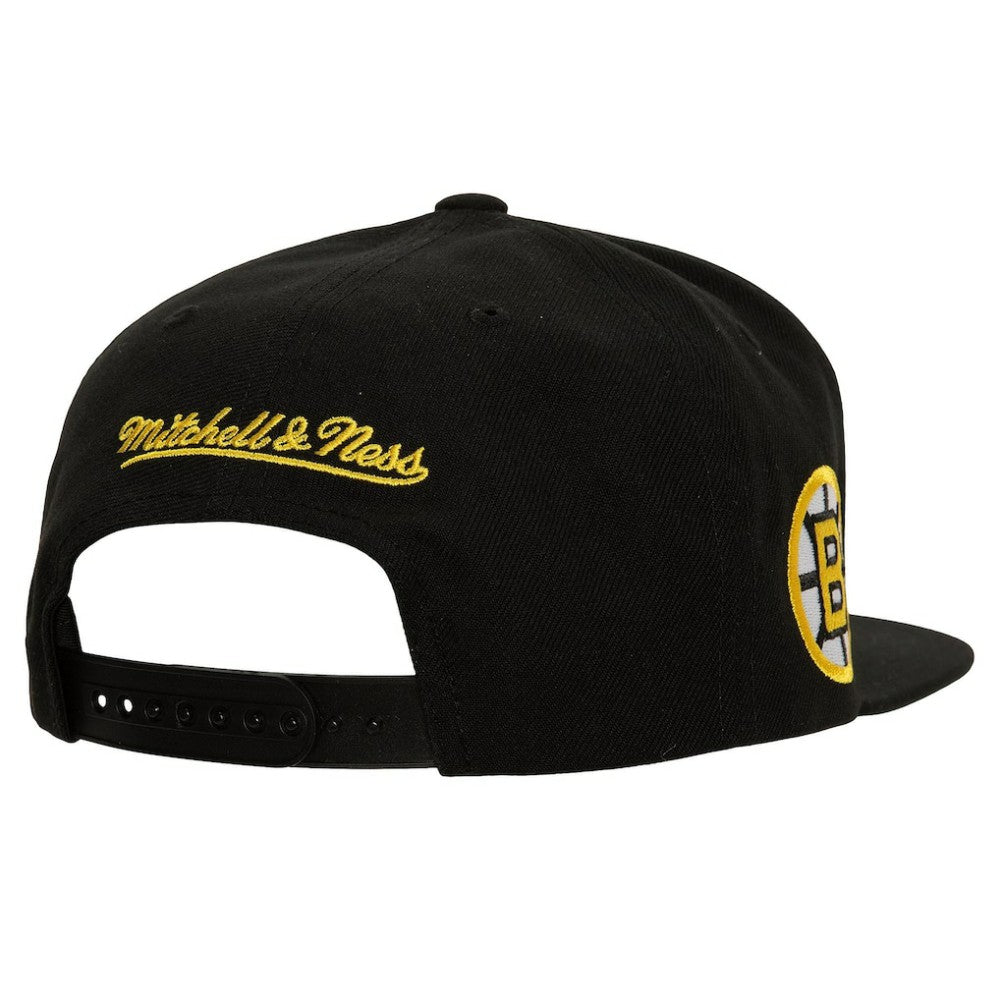 Boston Bruins Mitchell & Ness Retro Script Colorblock Snapback Hat - Black Hats