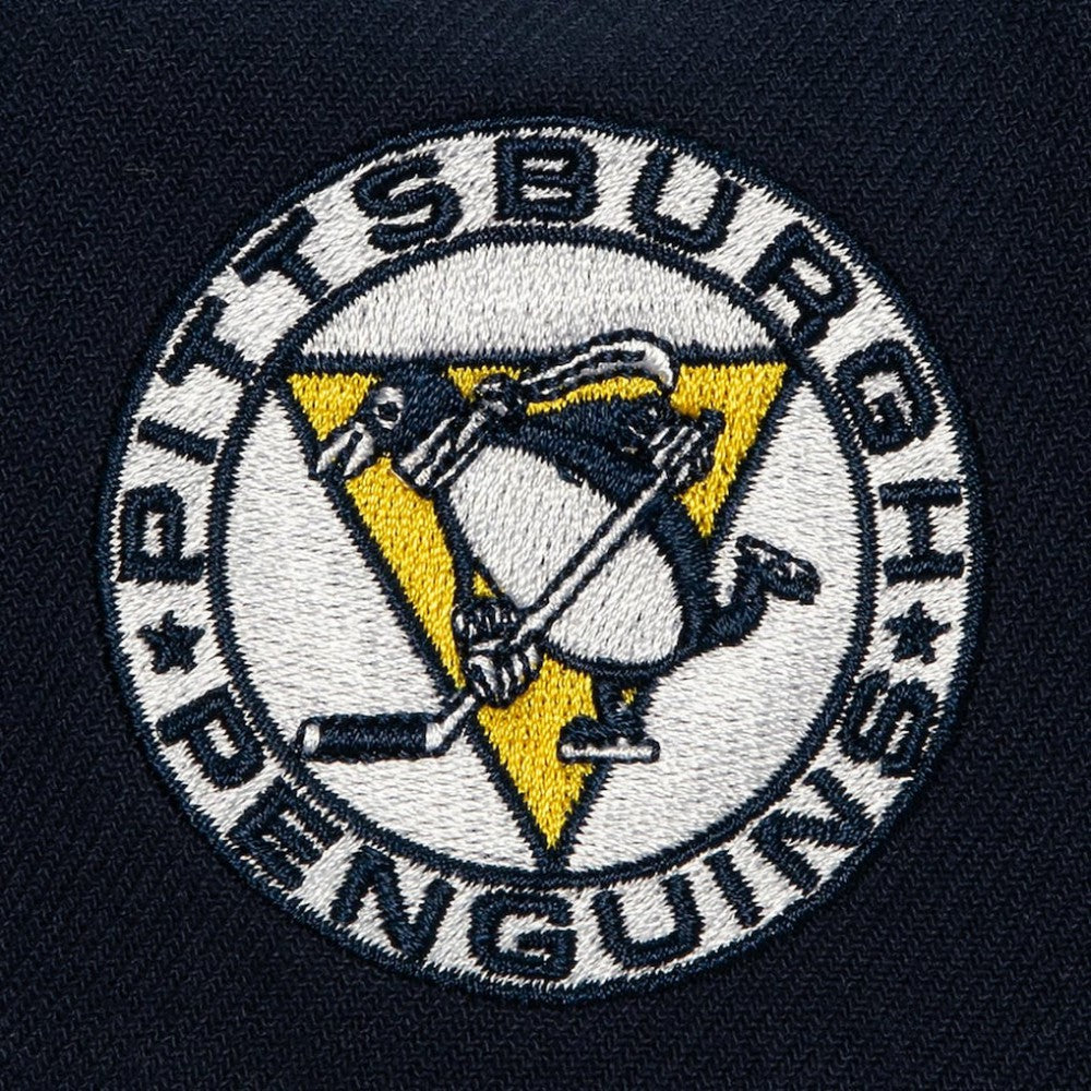 Pittsburgh Penguins Mitchell & Ness Retro Script Colorblock Snapback Hat - Navy Hats