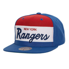 New York Rangers Mitchell & Ness Retro Script Colorblock Snapback Hat - Blue Hats